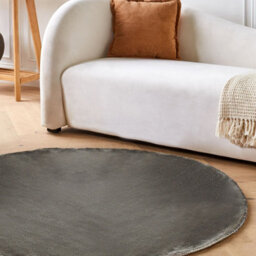 Beliani 140Cm Round Dark Grey Viscose Rug - Hand-Tufted Low Pile - thumbnail 2