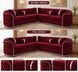 Stratus Interiors Ambassador Sofa Chesterfield Toronto Metal Trim Fabric - Frills - Corner L - Shape Sofa - Silver Trim - Burgundy Plush - thumbnail 2