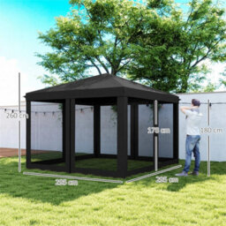 Heavy Duty Pop Up Gazebo With Removable Mesh Sidewall Black - thumbnail 2