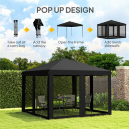 Heavy Duty Pop Up Gazebo With Removable Mesh Sidewall Black - thumbnail 5