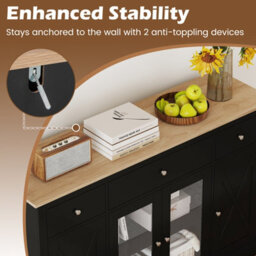 Gainoom 55Inch Black Large Buffet Sideboard Kitchen Storage Cabinet W/ 3 Drawers - thumbnail 8