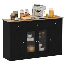 Gainoom 55Inch Black Large Buffet Sideboard Kitchen Storage Cabinet W/ 3 Drawers