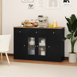 Gainoom 55Inch Black Large Buffet Sideboard Kitchen Storage Cabinet W/ 3 Drawers - thumbnail 4
