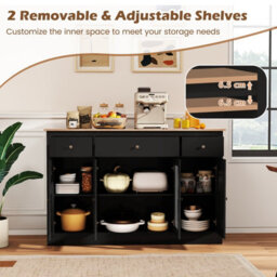 Gainoom 55Inch Black Large Buffet Sideboard Kitchen Storage Cabinet W/ 3 Drawers - thumbnail 7