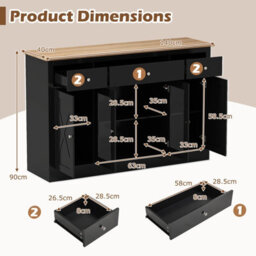 Gainoom 55Inch Black Large Buffet Sideboard Kitchen Storage Cabinet W/ 3 Drawers - thumbnail 2