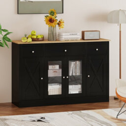 Gainoom 55Inch Black Large Buffet Sideboard Kitchen Storage Cabinet W/ 3 Drawers - thumbnail 5
