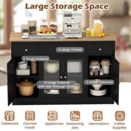 Gainoom 55Inch Black Large Buffet Sideboard Kitchen Storage Cabinet W/ 3 Drawers - thumbnail 6