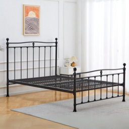 Reinforced Beds, Tunstall Bed, Black, 135X190Cm, Reinforced Mesh Base, Stylish Metal Bed Frame, Exclusive Product - thumbnail 1