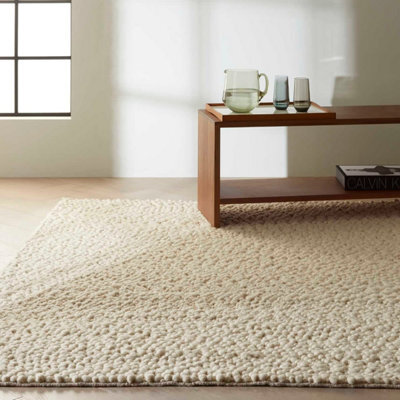 Ivory Wool Handmade Luxurious Modern Plain Rug Easy To Clean Living Room And Bedroom-61Cm X 91Cm
