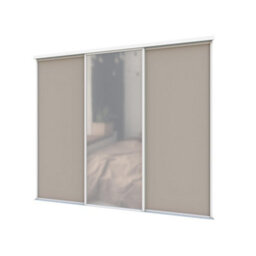 A-Class Sliding Doors Set Of 3 Stone Grey & Mirror Sliding Wardrobe Door Kit, White Frame & Tracks, Opening Height (H) 225-226Cm & Width (W) 223-224Cm - thumbnail 1