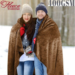 Ameha Fleece Plain Blanket, Lightweight & Reversible Throw For Travel, Bed & Sofa Blanket, Coffee King 200X240Cm - thumbnail 1