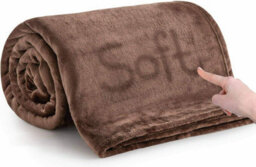 Ameha Fleece Plain Blanket, Lightweight & Reversible Throw For Travel, Bed & Sofa Blanket, Coffee King 200X240Cm - thumbnail 9