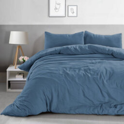 Velosso Blue Washed Linen Look Duvet Cover And Pillowcase Set King