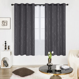 Deconovo Dot Line Decorative Super Soft Thermal Insulated Energy Saving Blackout Curtains Dark Grey W66 X L54 Inch 2 Panels - thumbnail 3