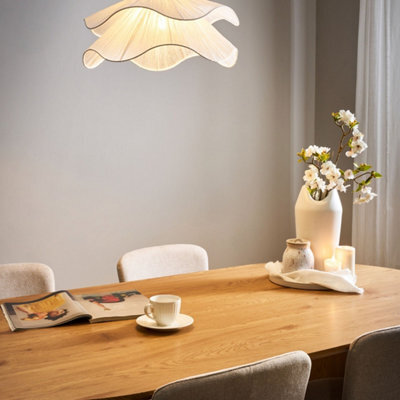 Beliani Pendant Lamp White - Double Pleated Fabric Shade With Iron Base, W50 X H152Cm - image 1