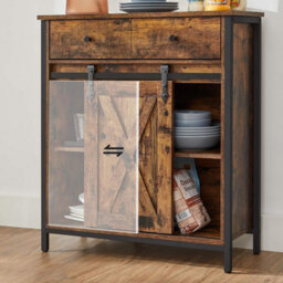 Songmics Storage Cabinet, Sideboard, Tv Cabinet, Freestanding Floor Cabinet With 1 Drawer And Sliding Door, Rustic Brown And Black - thumbnail 4