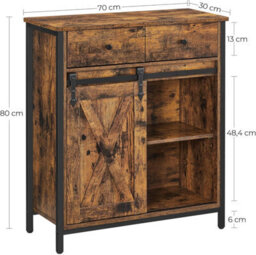 Songmics Storage Cabinet, Sideboard, Tv Cabinet, Freestanding Floor Cabinet With 1 Drawer And Sliding Door, Rustic Brown And Black - thumbnail 2
