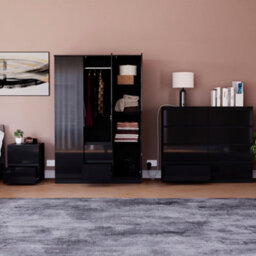 Lassic Vida Designs Glinton 3 Piece Black Fsc Bedroom Set - (8 Drawer Chest, 3 Door Wardrobe, 2 Drawer Bedside Chest) - thumbnail 2