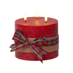 Kaemingk Led 3 Wick Candle Wax Check Bow Decoration Steady Light Indoor Decoration Red & Warm White - D.15Cm H.15Cm - thumbnail 2