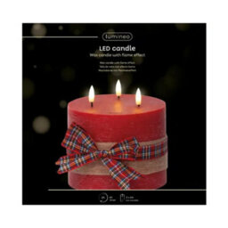 Kaemingk Led 3 Wick Candle Wax Check Bow Decoration Steady Light Indoor Decoration Red & Warm White - D.15Cm H.15Cm - thumbnail 3