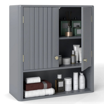 Fluted Bathroom Wall Cabinet Modern Double Door Medicine Cabinet-Grey - image 1