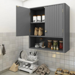 Fluted Bathroom Wall Cabinet Modern Double Door Medicine Cabinet-Grey - thumbnail 5