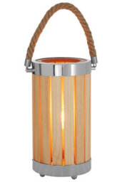 Orsina Slatted Table Lamp With Silver Trim & Rope Detail, Cylindrical Lamp With Raised Feet, Rustic Accent Lamp - thumbnail 3