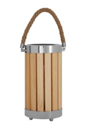 Orsina Slatted Table Lamp With Silver Trim & Rope Detail, Cylindrical Lamp With Raised Feet, Rustic Accent Lamp