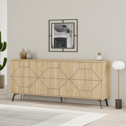 Decortie Dune Oak Geometric 6 Door Sideboard With Metal Legs (W) 181Cm - thumbnail 5