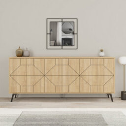 Decortie Dune Oak Geometric 6 Door Sideboard With Metal Legs (W) 181Cm - thumbnail 1