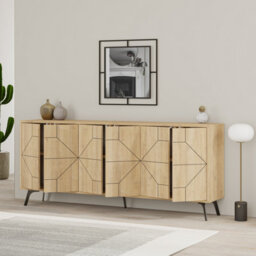 Decortie Dune Oak Geometric 6 Door Sideboard With Metal Legs (W) 181Cm - thumbnail 6