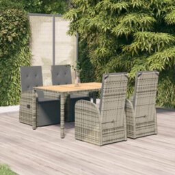 Berkfield 5 Piece Garden Dining Set Grey Poly Rattan&solid Wood Acacia - thumbnail 1