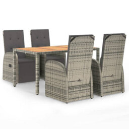 Berkfield 5 Piece Garden Dining Set Grey Poly Rattan&solid Wood Acacia - thumbnail 2