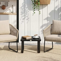 Outsunny Garden Coffee Table Outdoor Side Table With Glass Top Black - thumbnail 8