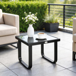 Outsunny Garden Coffee Table Outdoor Side Table With Glass Top Black - thumbnail 9