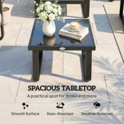 Outsunny Garden Coffee Table Outdoor Side Table With Glass Top Black - thumbnail 4