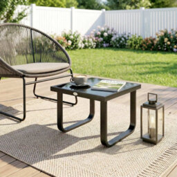 Outsunny Garden Coffee Table Outdoor Side Table With Glass Top Black - thumbnail 7