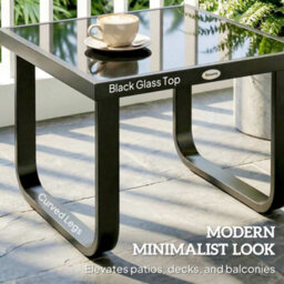 Outsunny Garden Coffee Table Outdoor Side Table With Glass Top Black - thumbnail 5