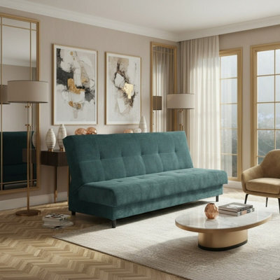 Enduro Xiv Sofa Bed With Sleeping Function Click Clack Mechanism Bedding Storage Wooden Frame 195X85X90Cm Turquoise - image 1