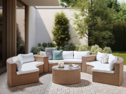 Beliani Garden Lounge Set With Table 9 Seater Severo Pe Rattan Sand Beige - thumbnail 2