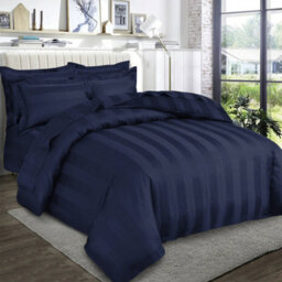 Ameha Navy Blue Striped Microfibre Bedding Set Super King, Reversible & Breathable Duvet Cover, Fitted Sheet & Pillowcases - thumbnail 4