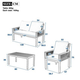 Matteo 4-Seater Rattan Garden Lounge Set With Double Sofa, 2 Armchairs & Acacia Table - Beige, Comfortable Cushions Included - thumbnail 4