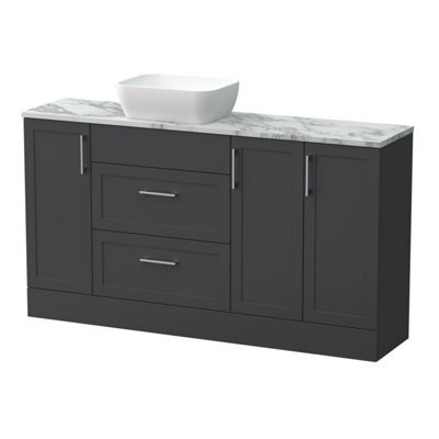 Balterley Pirehill Traditional Floor Standing 2 Drawer 3 Door Combination Vanity Unit With Worktop And Countertop Vessel, 1500mm, Dark Grey - image 1