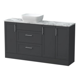 Balterley Pirehill Traditional Floor Standing 2 Drawer 3 Door Combination Vanity Unit With Worktop And Countertop Vessel, 1500mm, Dark Grey - thumbnail 1