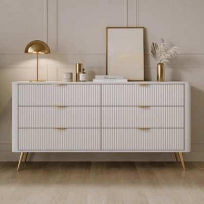 Arte Lante Chest Of Drawers 163 Cm In White - Wide Six-Drawer Storage With Modern Metal Accents - image 1
