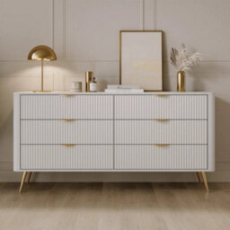 Arte Lante Chest Of Drawers 163 Cm In White - Wide Six-Drawer Storage With Modern Metal Accents - thumbnail 1