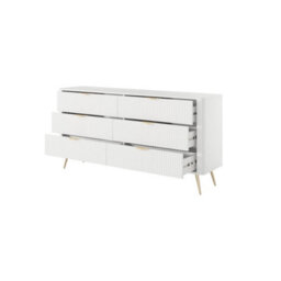 Arte Lante Chest Of Drawers 163 Cm In White - Wide Six-Drawer Storage With Modern Metal Accents - thumbnail 3