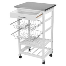 Urbn-Living Urbnliving 83Cm Height 4 Tier White Wood Metal Rolling Kitchen Serving Trolley Cart Veg Storage Drawer - thumbnail 4