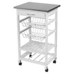 Urbn-Living Urbnliving 83Cm Height 4 Tier White Wood Metal Rolling Kitchen Serving Trolley Cart Veg Storage Drawer - thumbnail 2