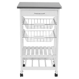 Urbn-Living Urbnliving 83Cm Height 4 Tier White Wood Metal Rolling Kitchen Serving Trolley Cart Veg Storage Drawer - thumbnail 3